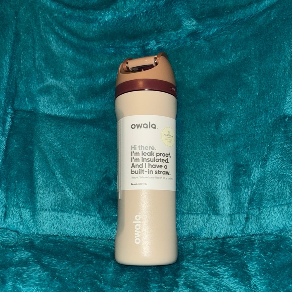 Owala Cream and Brown Insulated Water Bottle with Straw